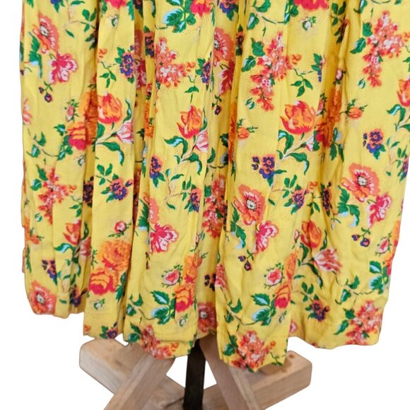 VTG Oilily Womens Yellow Floral Maxi Skirt Long Pullon Sz S M Pleated Viscose - Picture 6 of 11
